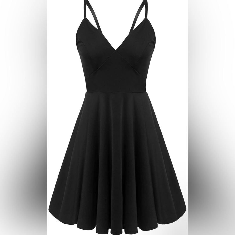 Chic Black Spaghetti Strap Midi Dress